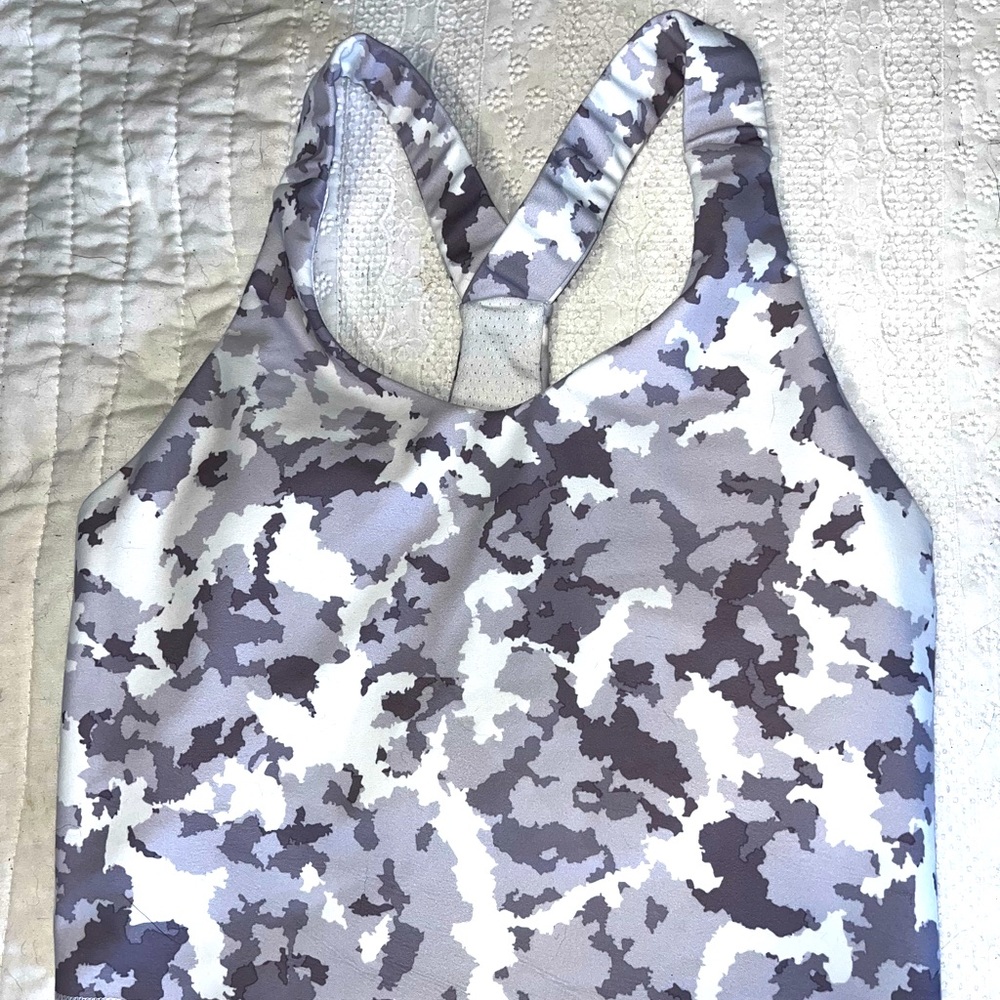 White camo racer back cropped tank